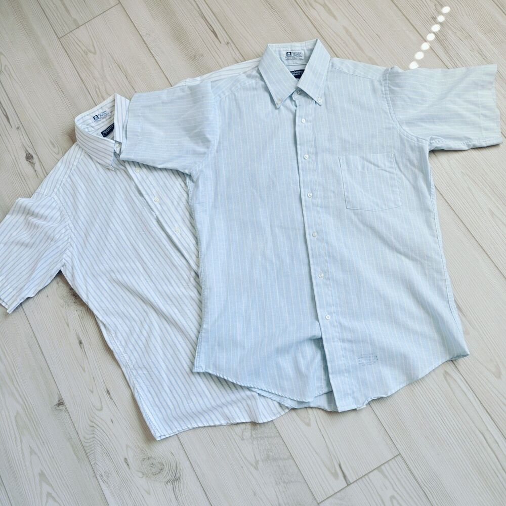 Vtg Single Needle USA Short Sleeve Button Down Shirt Lot 70s 80s Strawbridge S-M